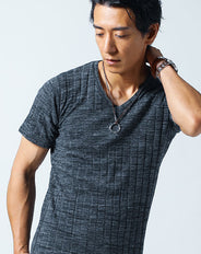 杢テレコ半袖Vネックサマーニット