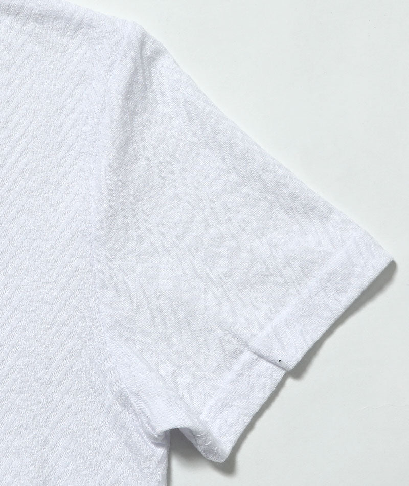 ヘリンボーン編み半袖VネックTシャツ