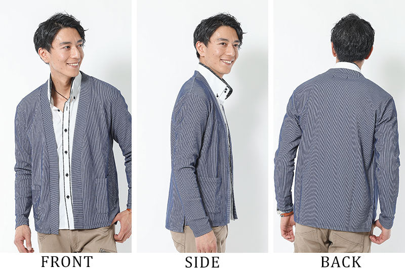 ストライプデザインボタンレスカーディガン