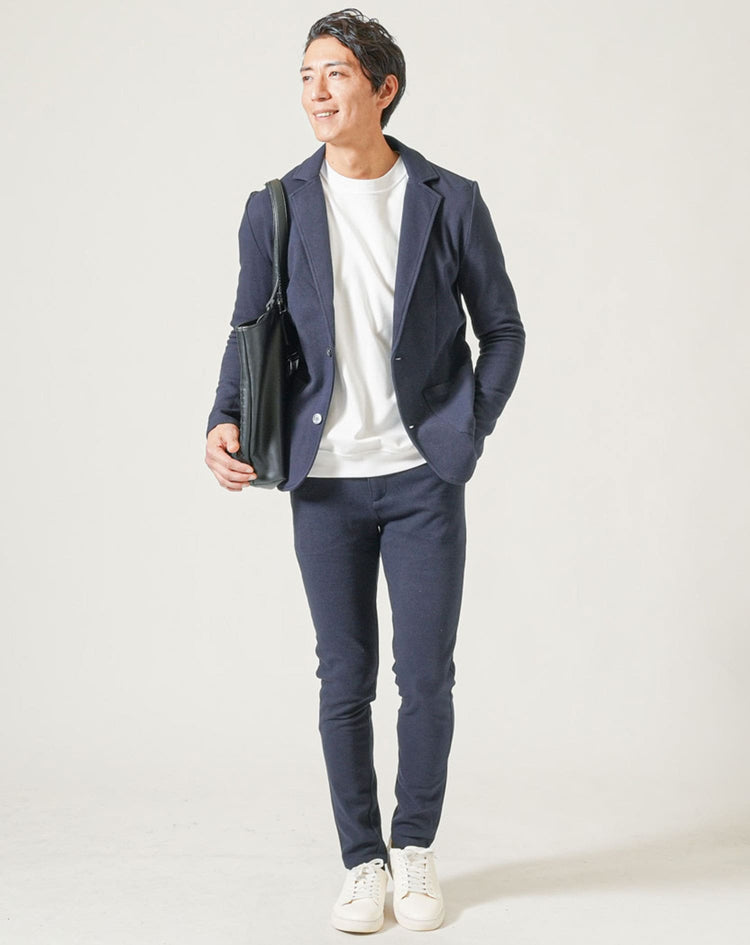 セットアップ カルゼ織り長袖テーラードジャケット×テーパードパンツ　2枚セット