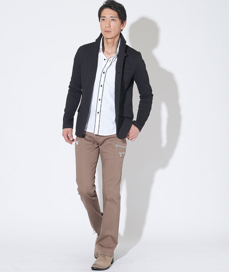 カルゼ織りイタリアンスタンドカラージャケット