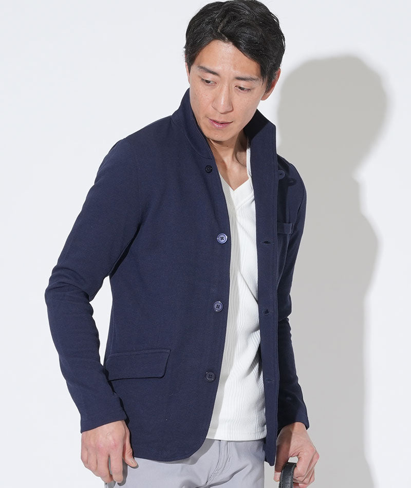 カルゼ織りイタリアンスタンドカラージャケット