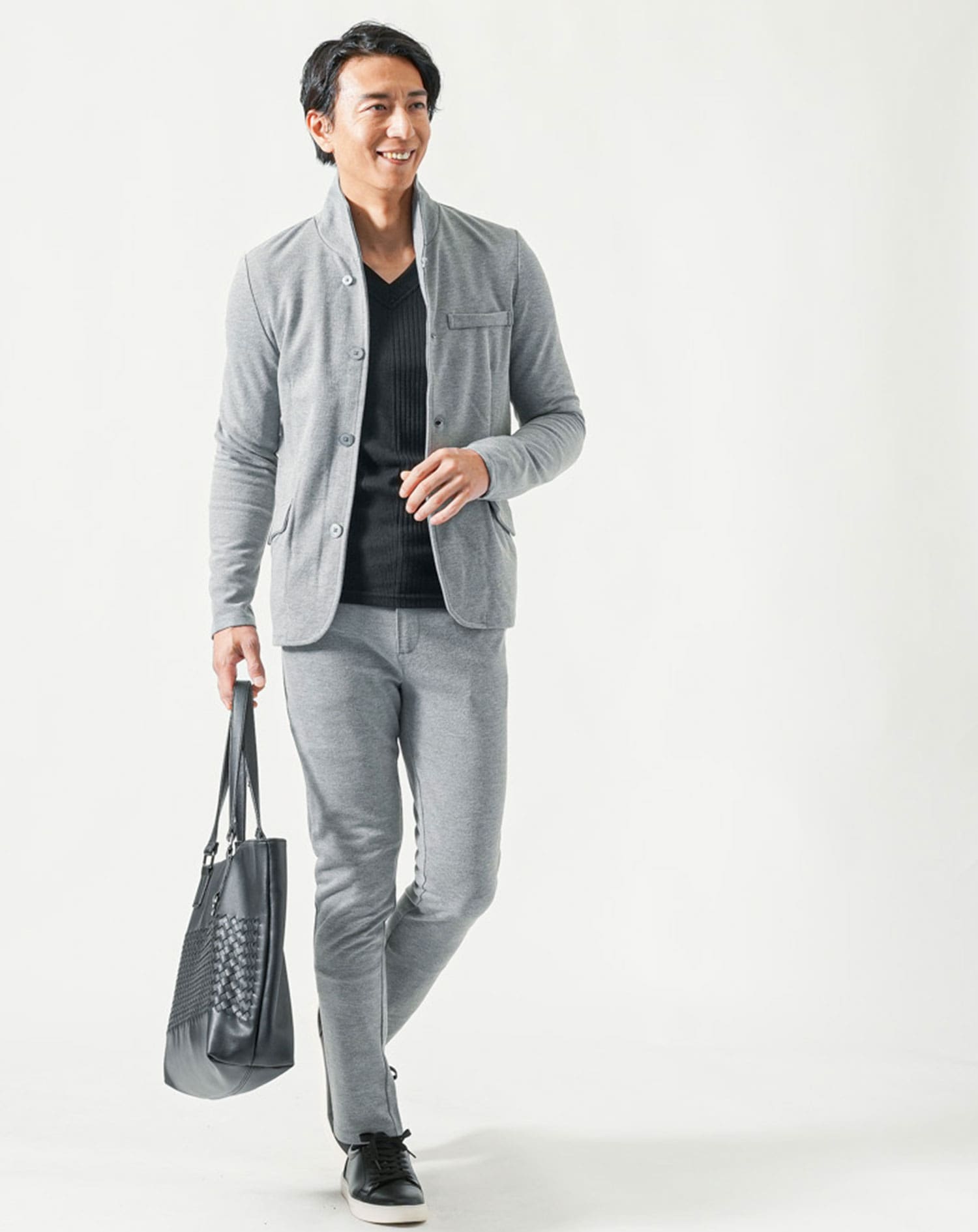 セットアップ カルゼ織りイタリアンスタンドカラージャケット