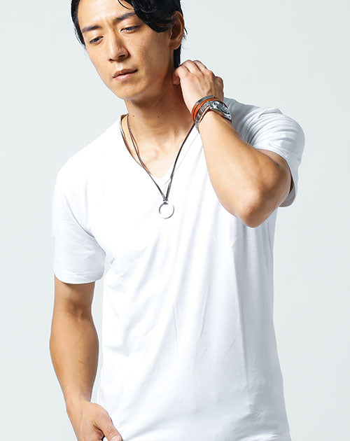 半袖Vネックストレッチ無地Tシャツ