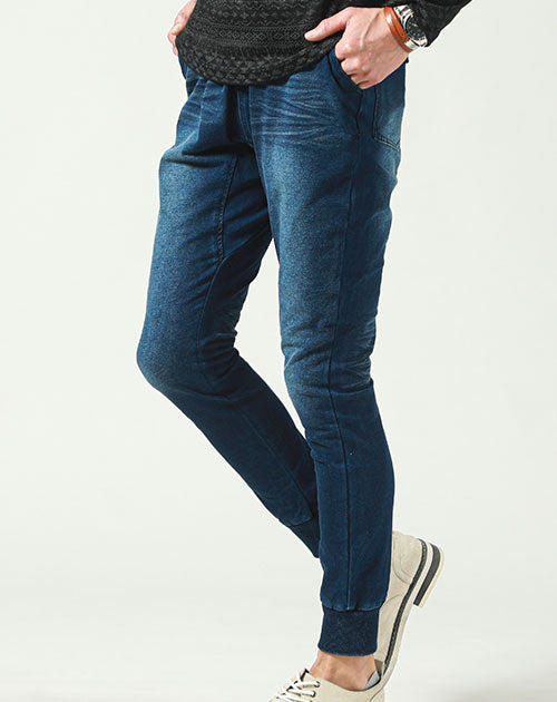 ウォッシュ加工カットデニムジョガーパンツ