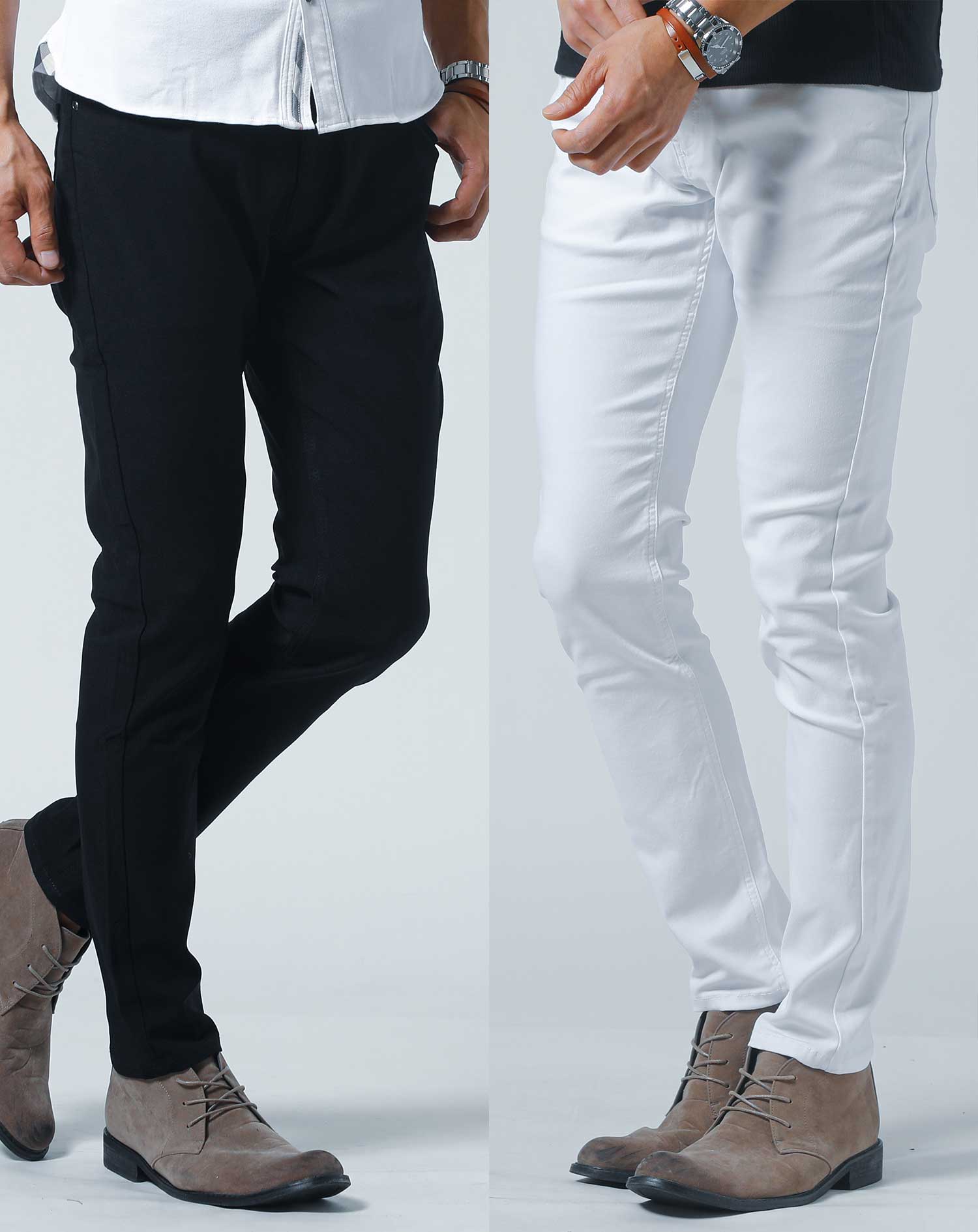 動きやすいストレッチスキニーチノパン2枚セットメンズ細身テーパード