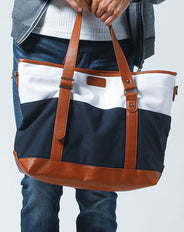 キャンバス×PUレザー切り替えデザインファスナー付き2WAYトートバッグ