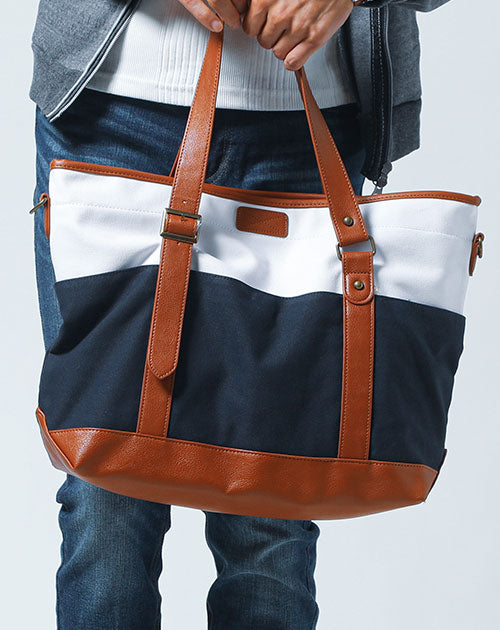 キャンバス×PUレザー切り替えデザイン2WAYトートバッグ