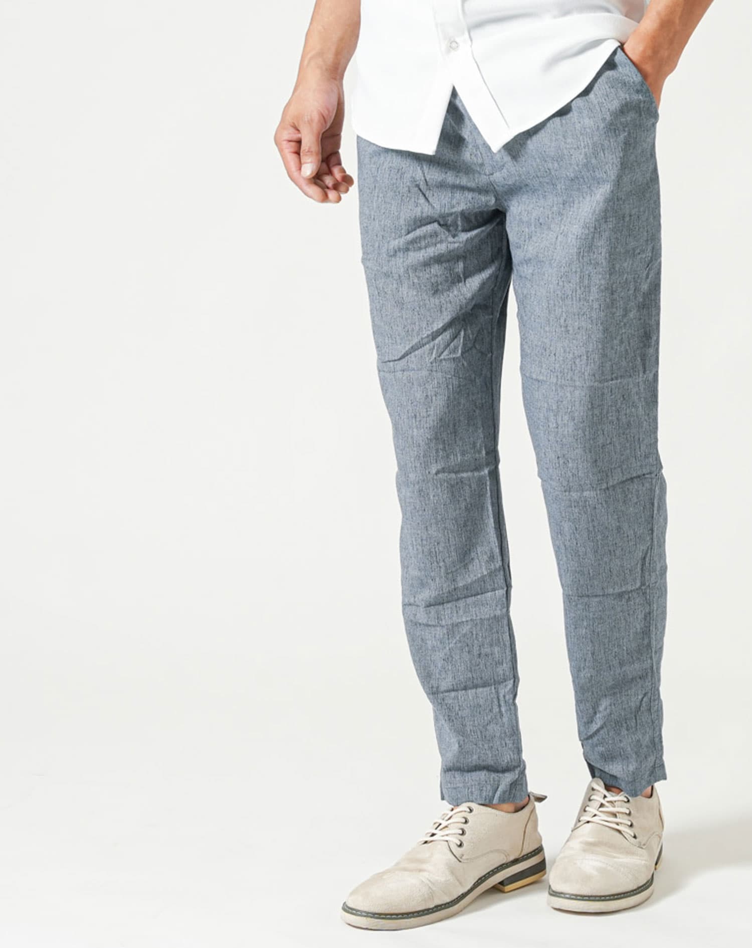 楊柳素材リネンブレンドテーパードイージーパンツ