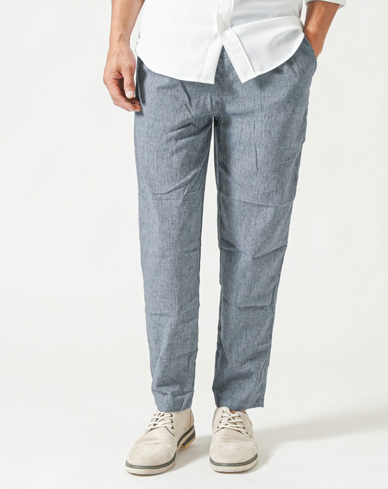 楊柳素材リネンブレンドテーパードイージーパンツ