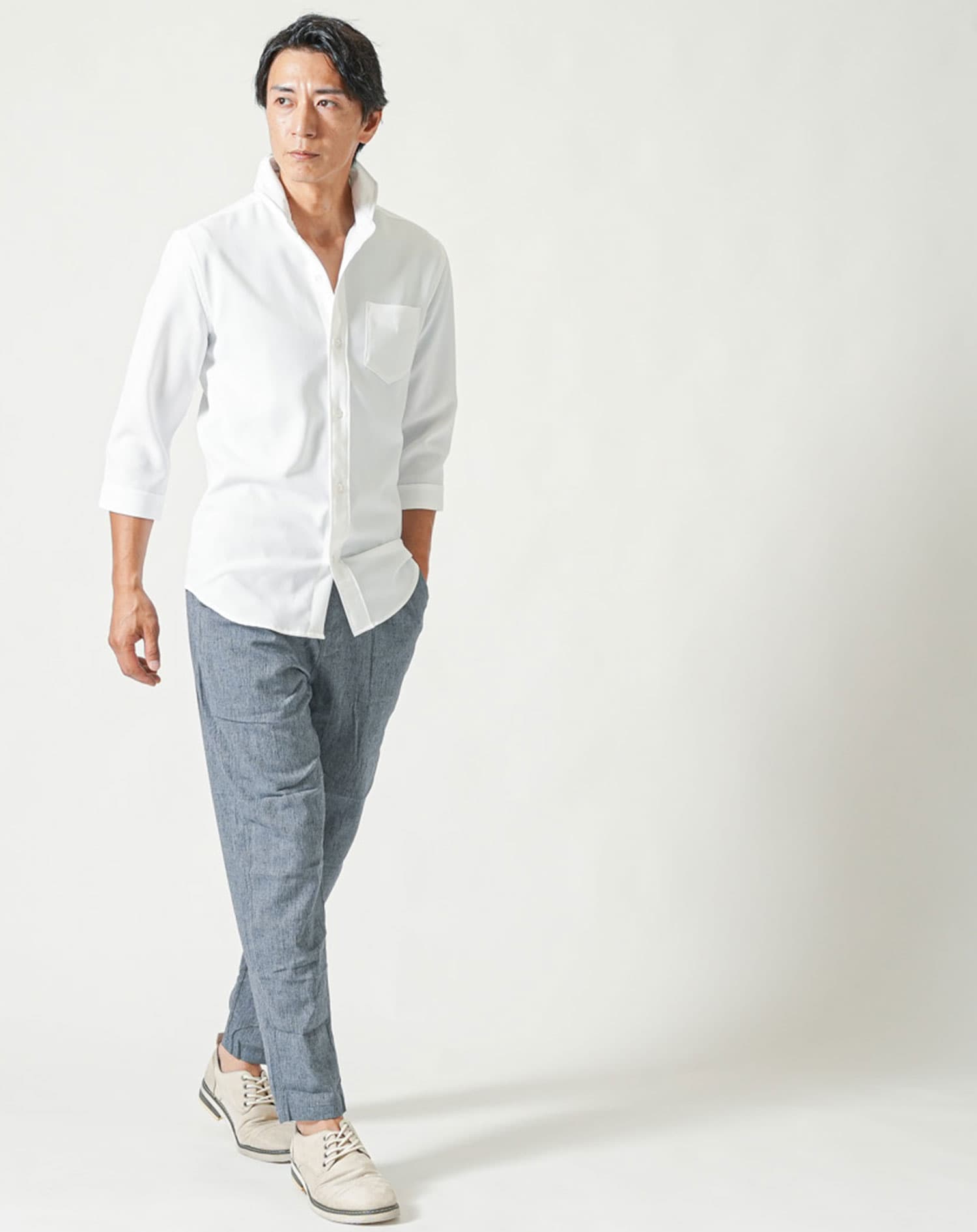 楊柳素材リネンブレンドテーパードイージーパンツ