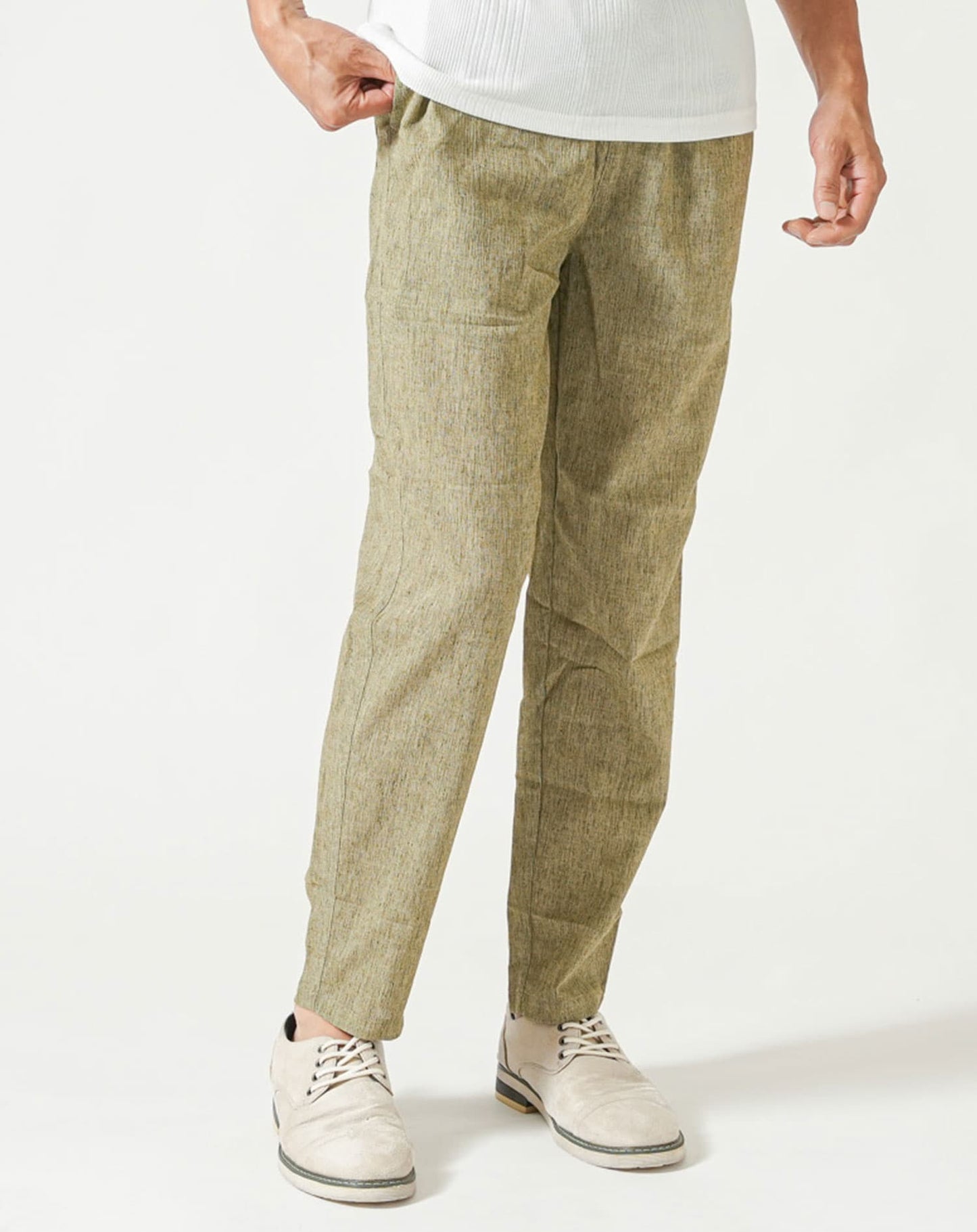 楊柳素材リネンブレンドテーパードイージーパンツ