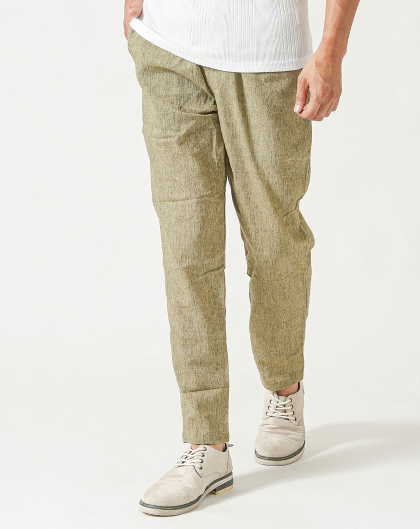 楊柳素材リネンブレンドテーパードイージーパンツ