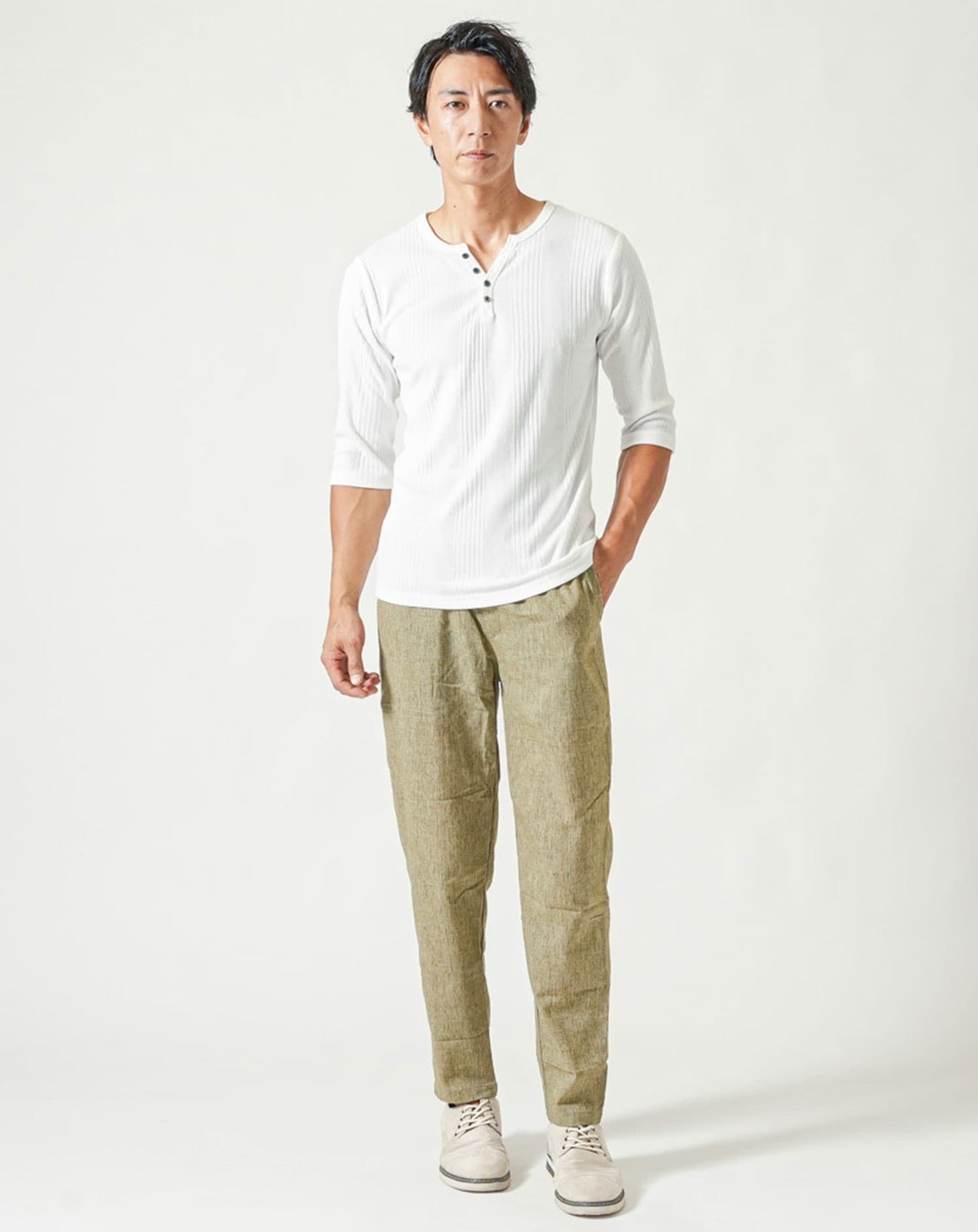 楊柳素材リネンブレンドテーパードイージーパンツ