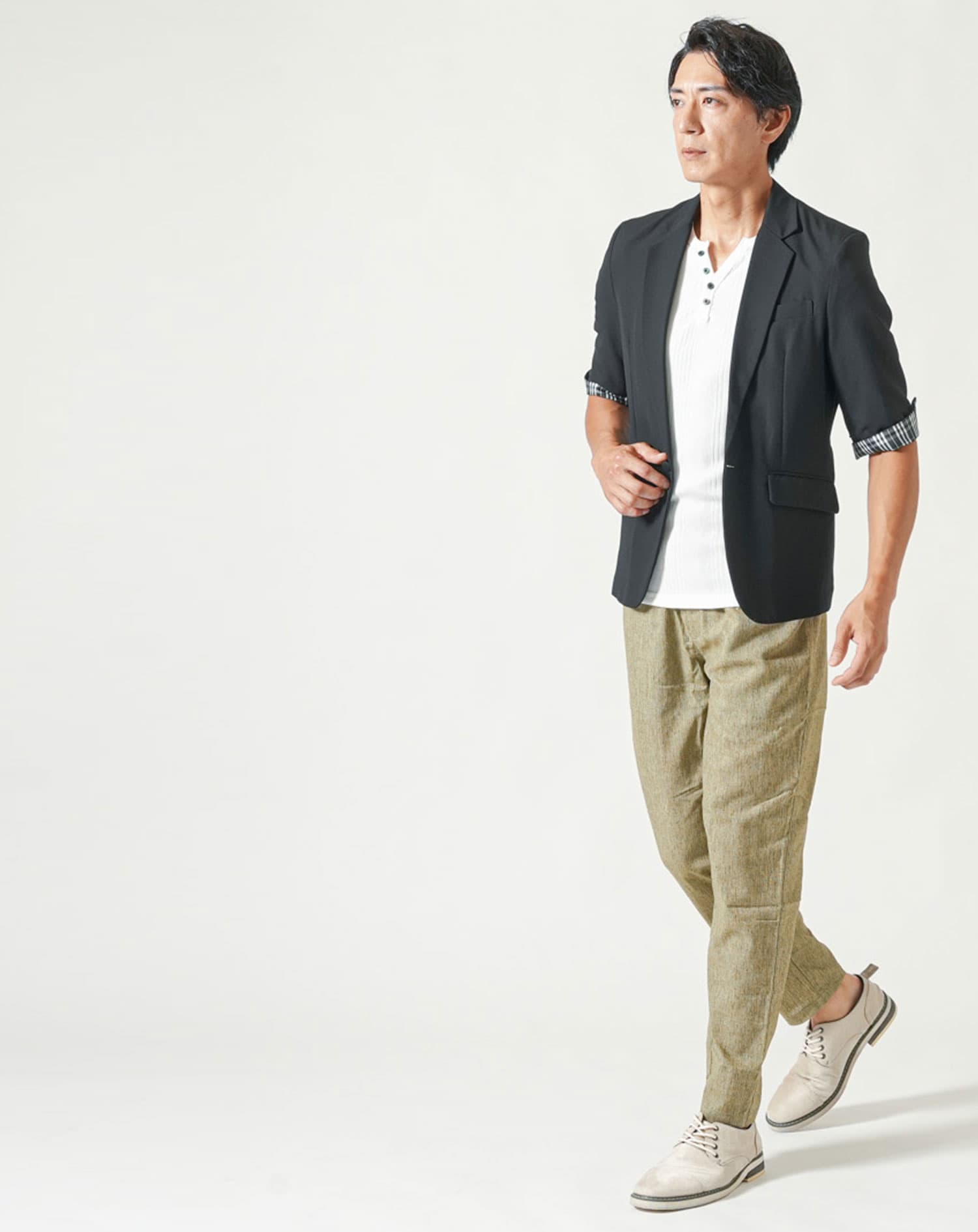 楊柳素材リネンブレンドテーパードイージーパンツ