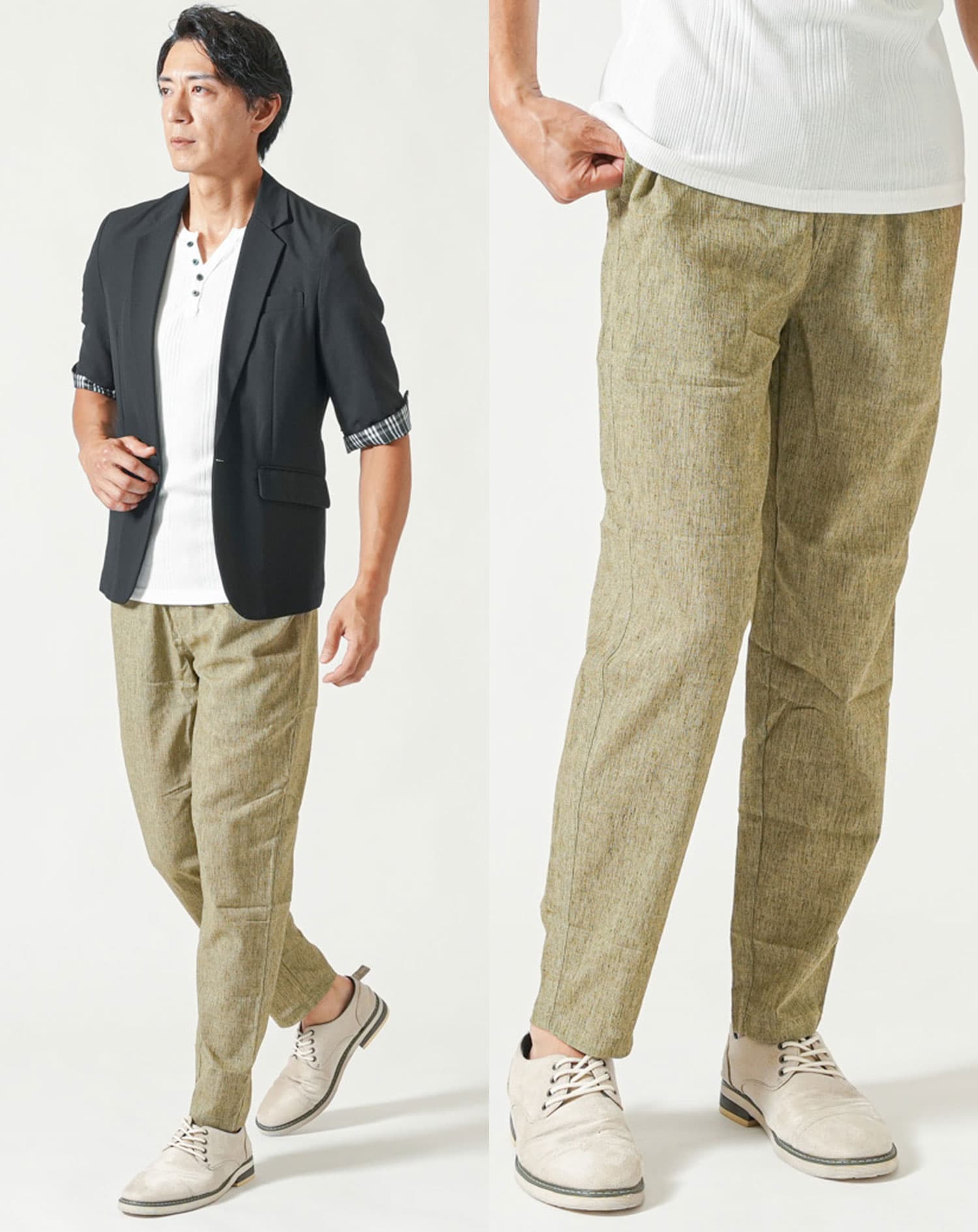 楊柳素材リネンブレンドテーパードイージーパンツ