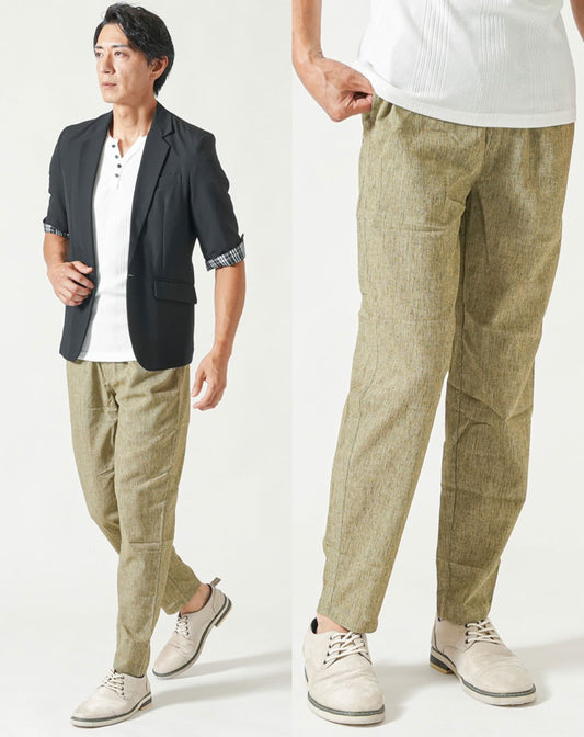 楊柳素材リネンブレンドテーパードイージーパンツ