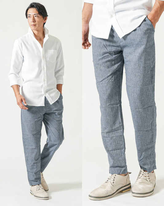 楊柳素材リネンブレンドテーパードイージーパンツ