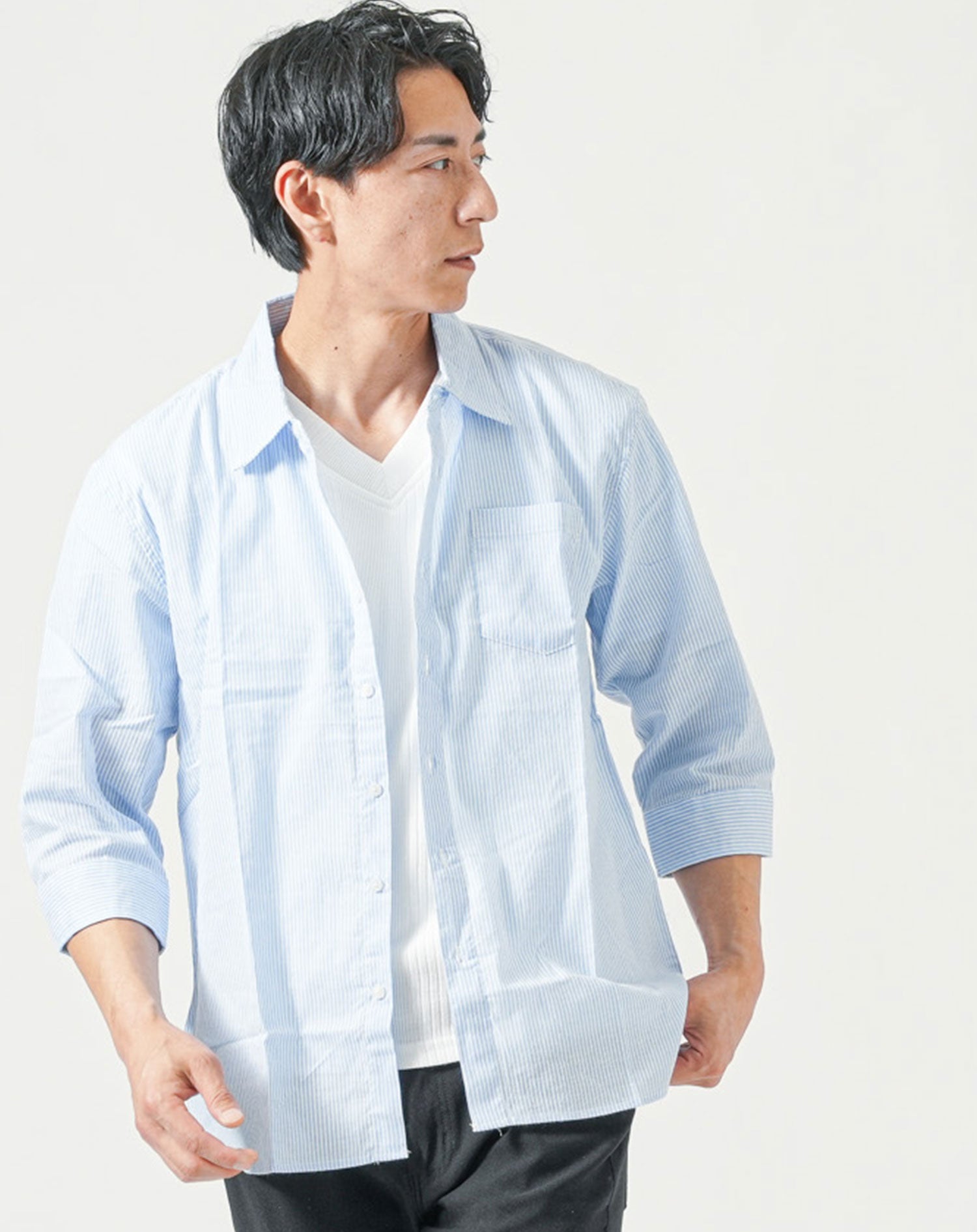 服/ファッション シャツ　メンズ メンズシャツ七分袖[KAZEN製品] 614｜飲食店制服・フードユニフォーム