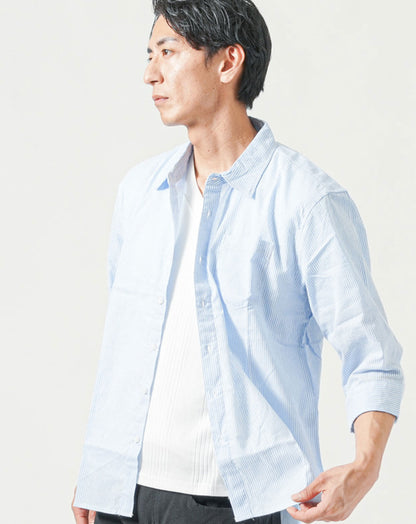ストライプデザインポケット付き7分袖シャツ