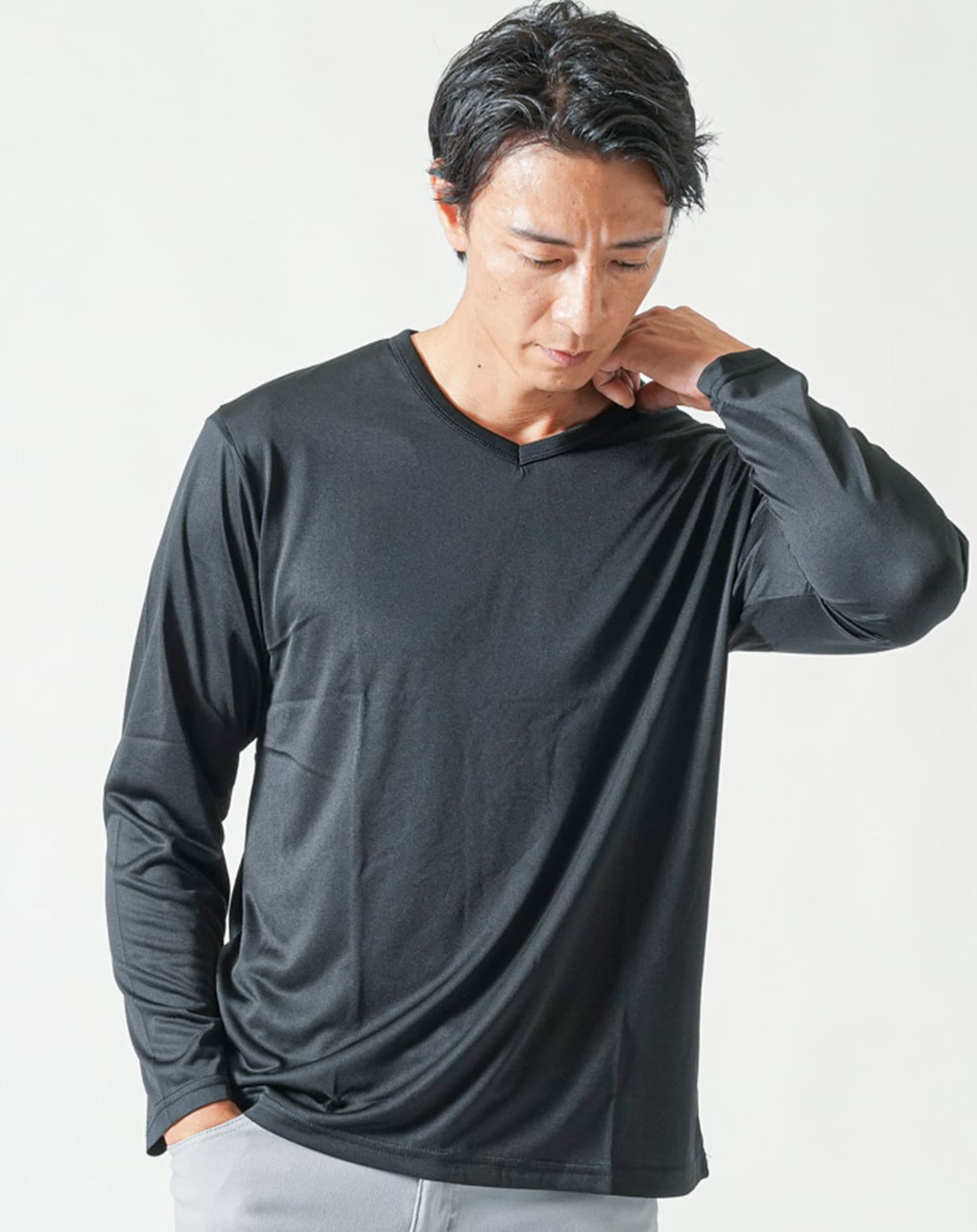 夏用接触冷感UVカットストレッチ長袖Tシャツ メンズ吸水速乾 ｜ メンズ