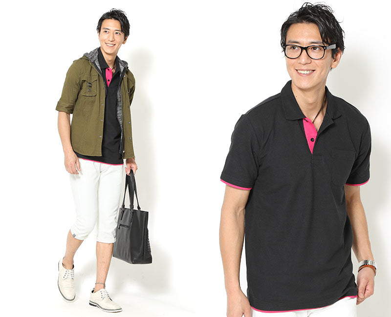 フェイクレイヤードデザイン半袖カラーポロシャツ