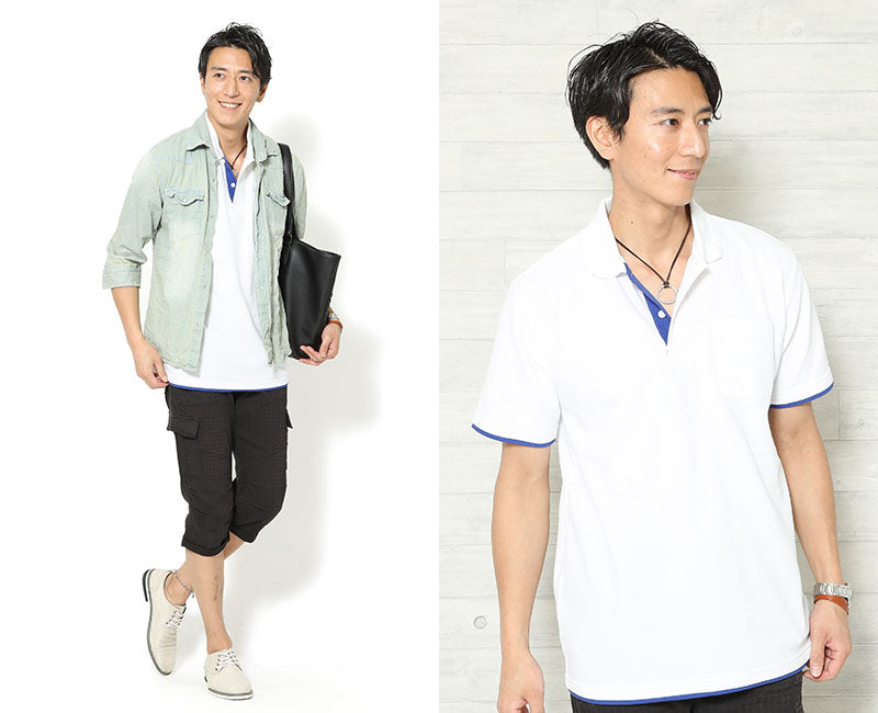 フェイクレイヤードデザイン半袖カラーポロシャツ