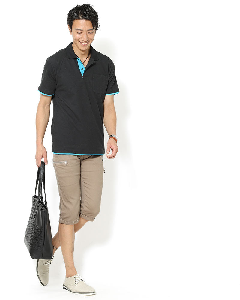 フェイクレイヤードデザイン半袖カラーポロシャツ