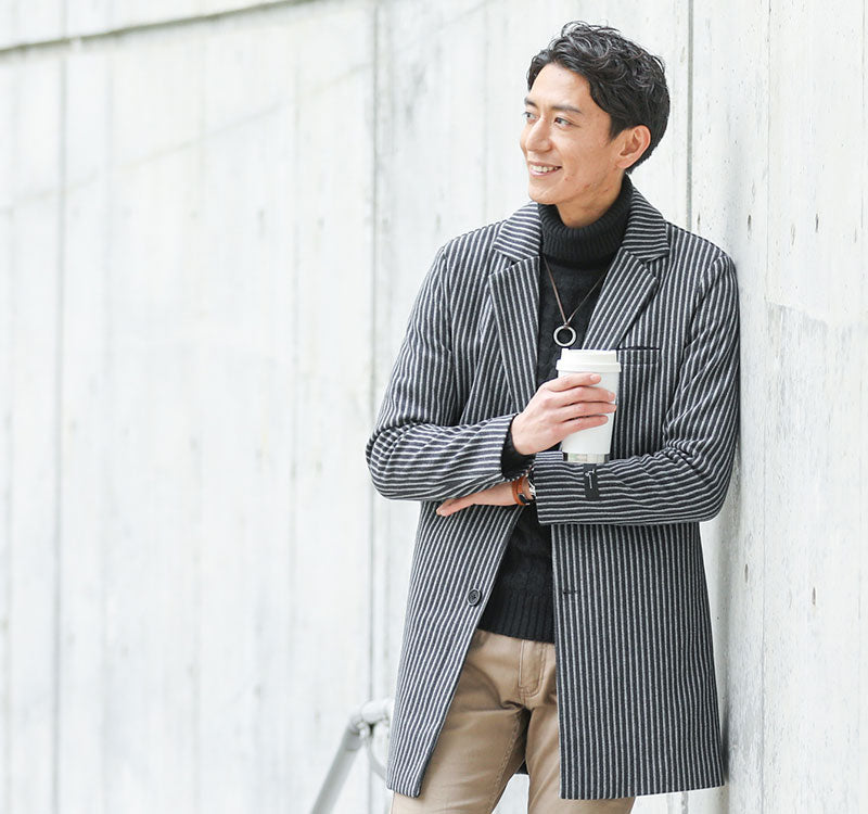 ストライプデザインストレッチチェスターコート