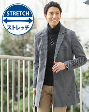 ストライプデザインストレッチチェスターコート