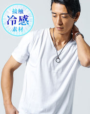 接触冷感素材半袖Vネック無地Tシャツ