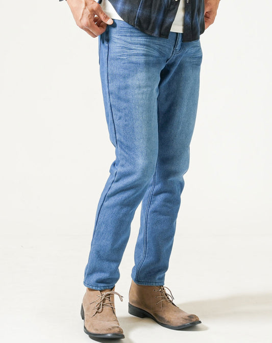 裏地フリース裏起毛スキニーテーパードストレッチデニムパンツ