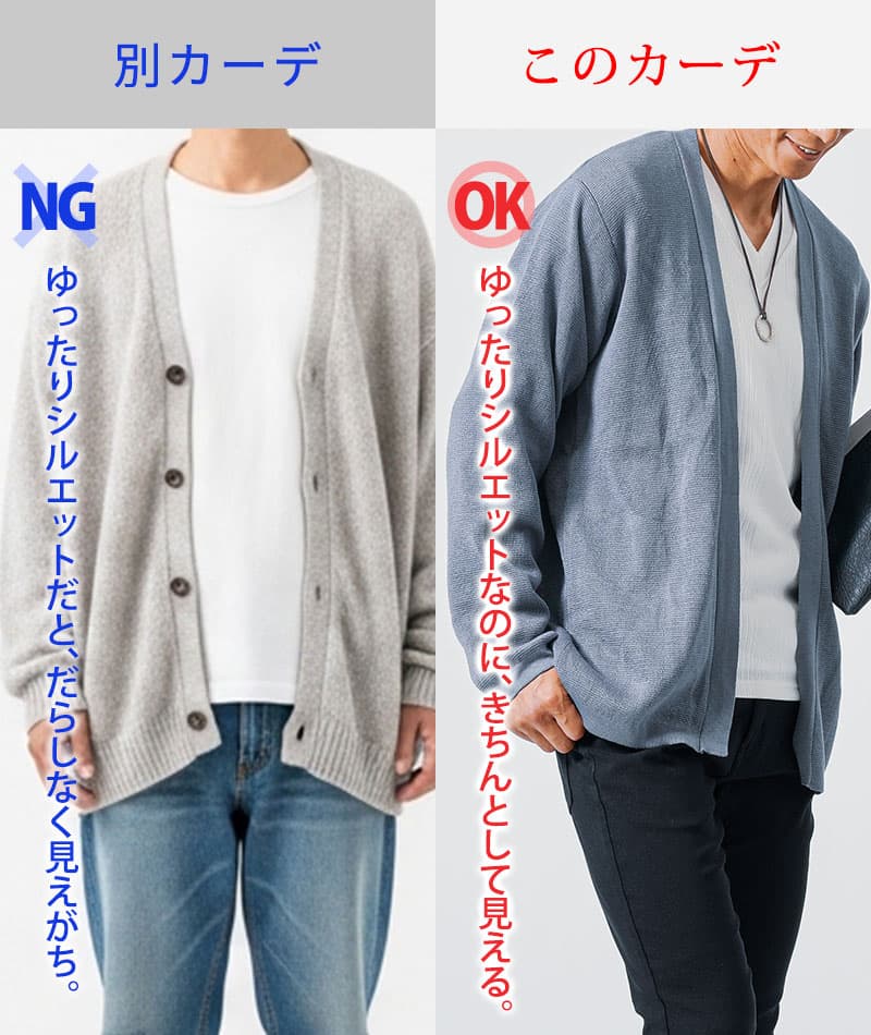 抗菌防臭ミラノリブボタンレスカーディガン メンズ長袖 ｜ メンズ