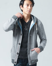 トリコロールデザイン裏地切り替えパーカー