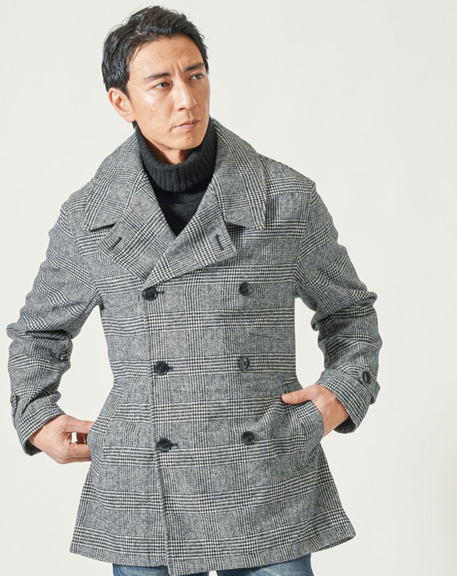 ウール混ベルト付Pコート