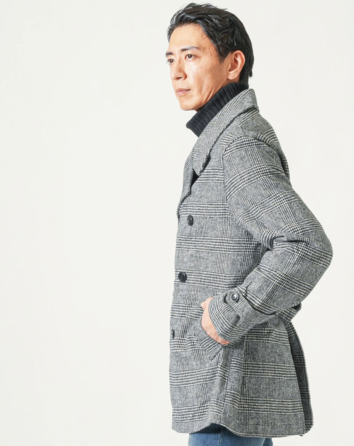 ウール混ベルト付Pコート