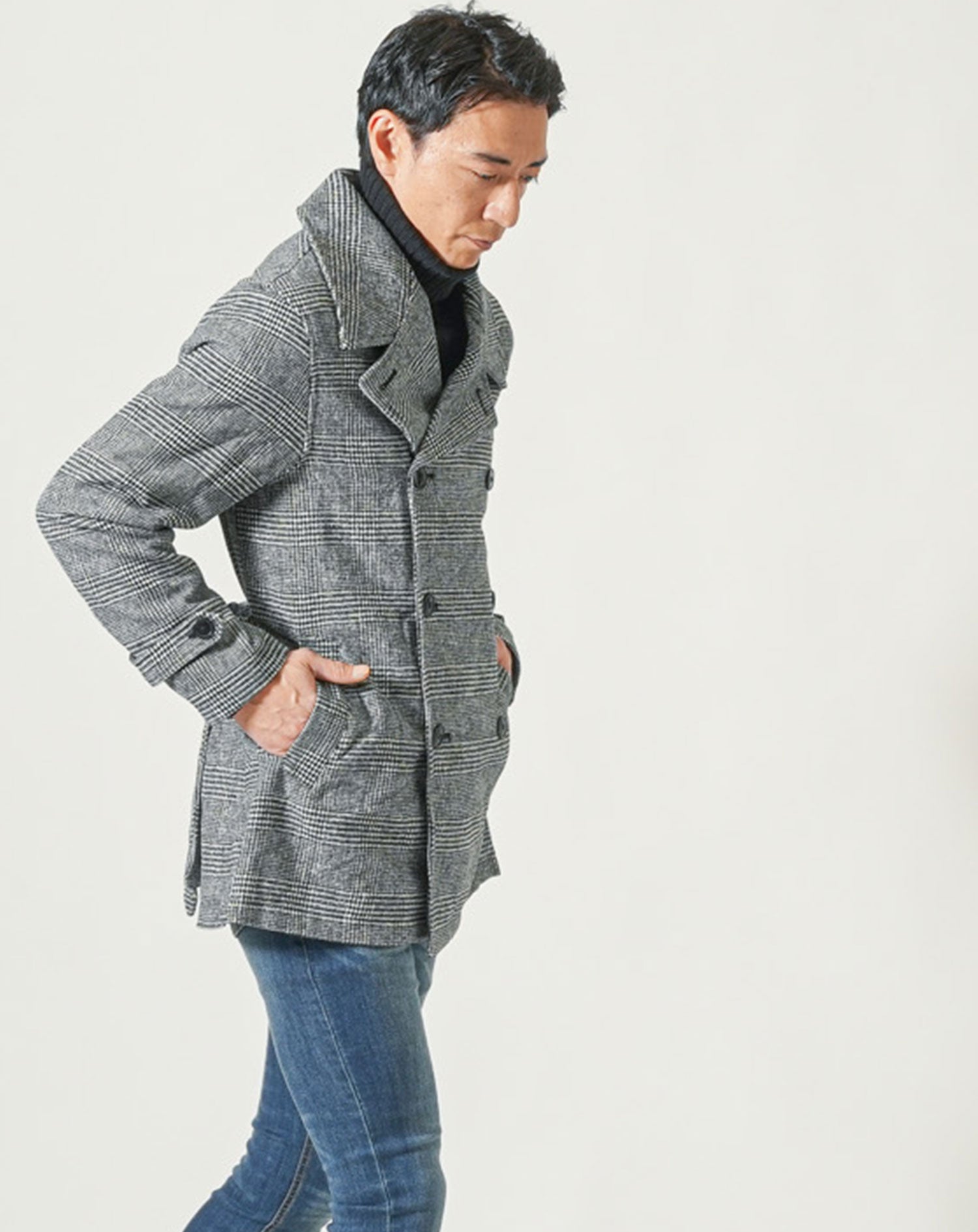 ウール混ベルト付Pコート