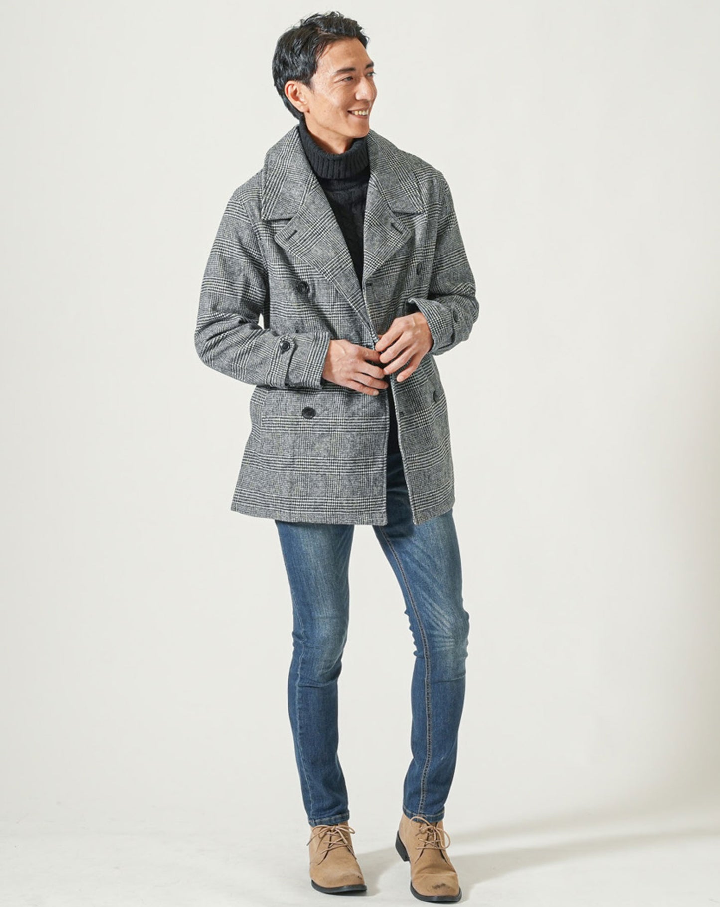 ウール混ベルト付Pコート