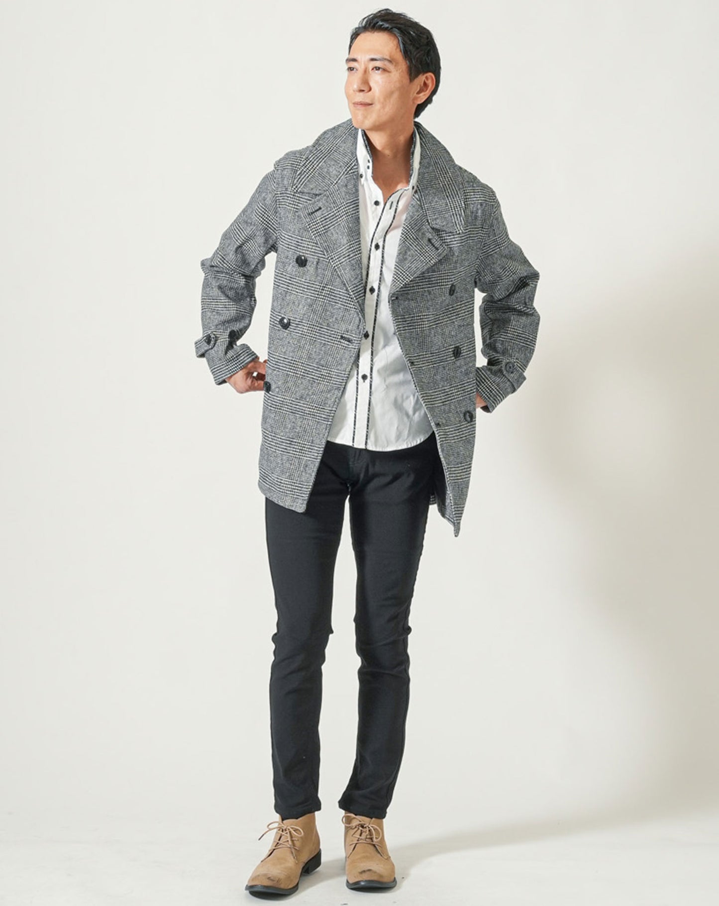 ウール混ベルト付Pコート