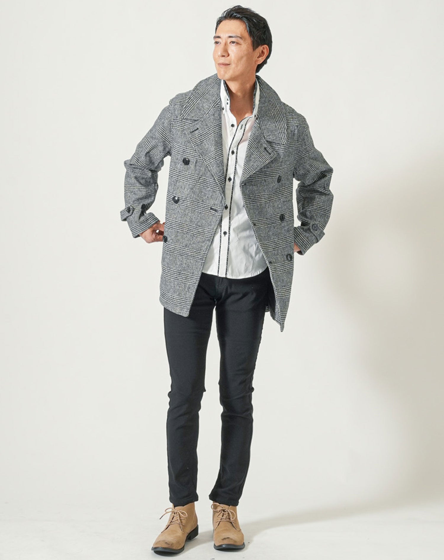 ウール混ベルト付Pコート