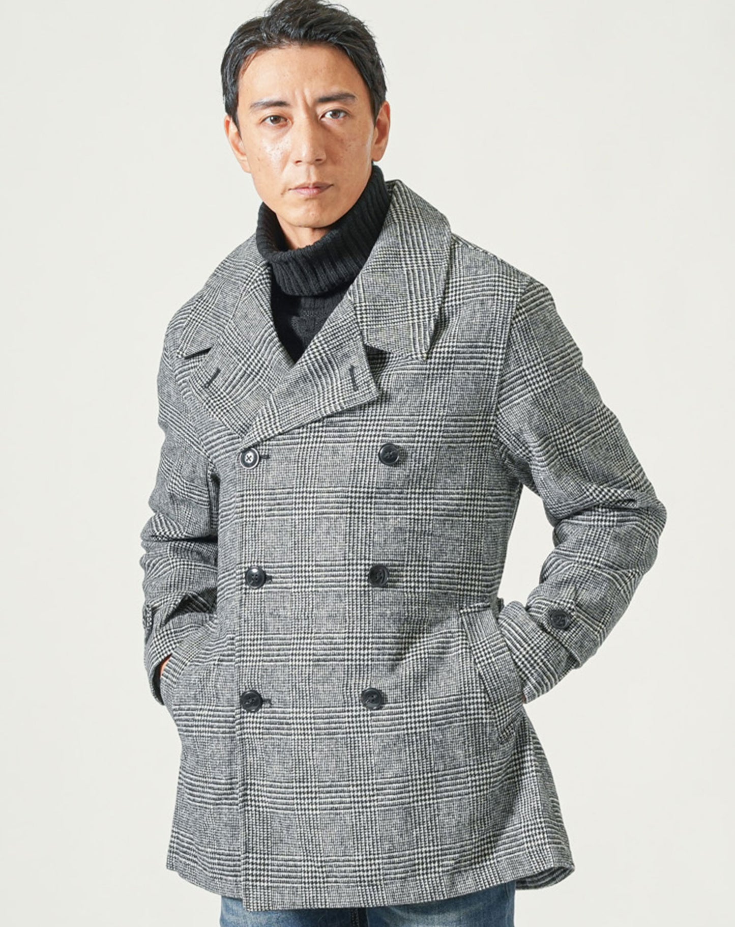 ウール混ベルト付Pコート