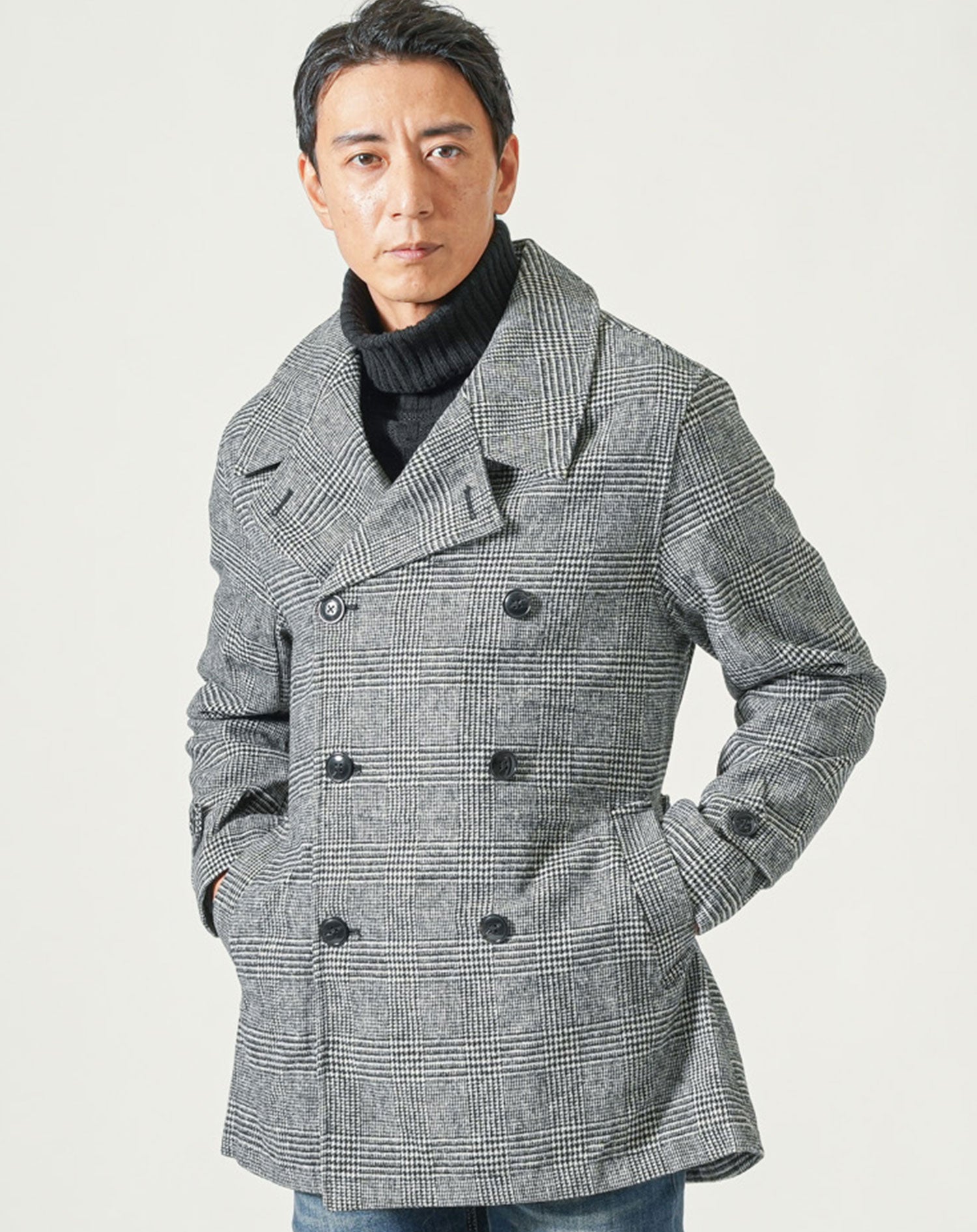 ウール混ベルト付Pコート