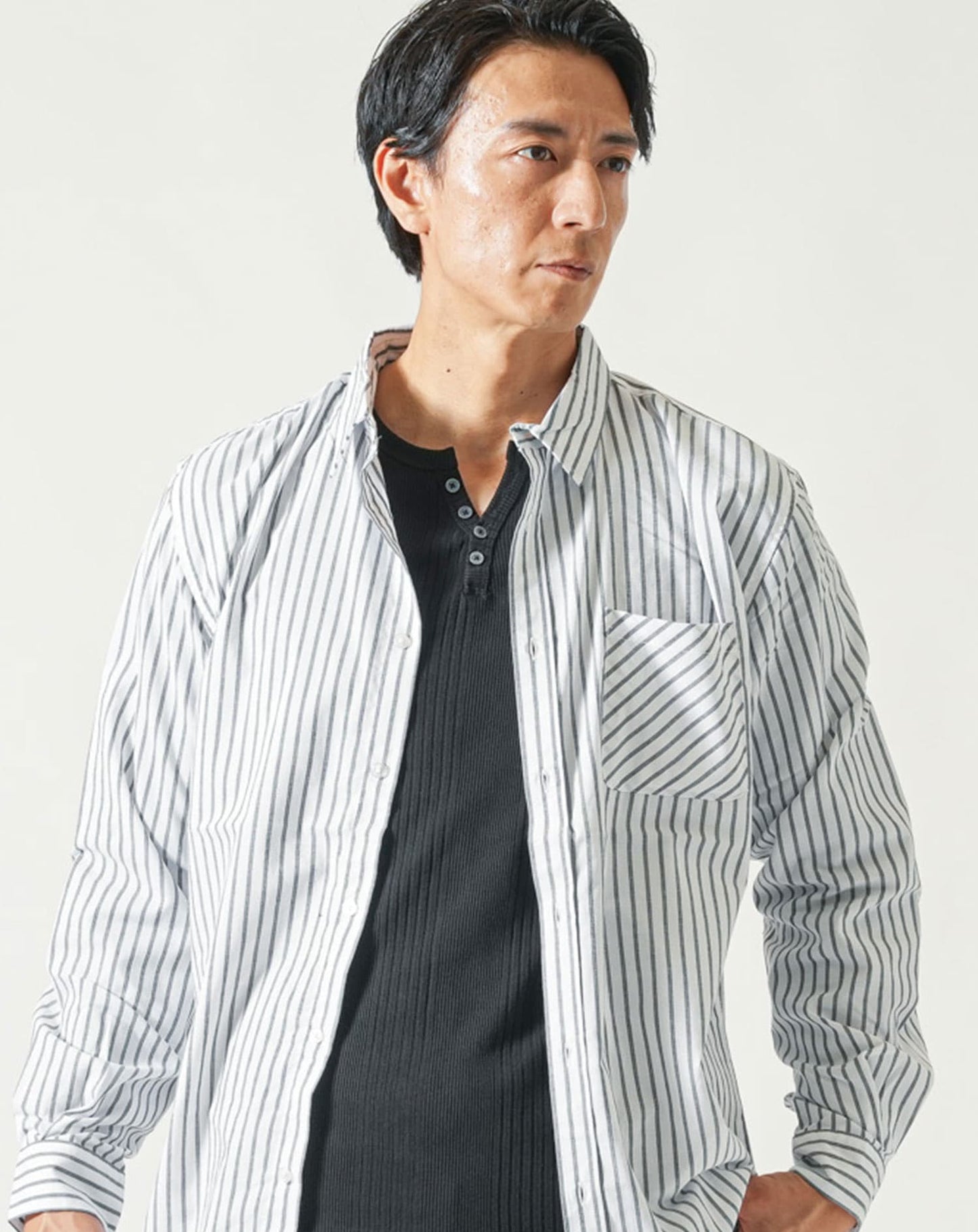 ストライプデザインブロード長袖シャツ