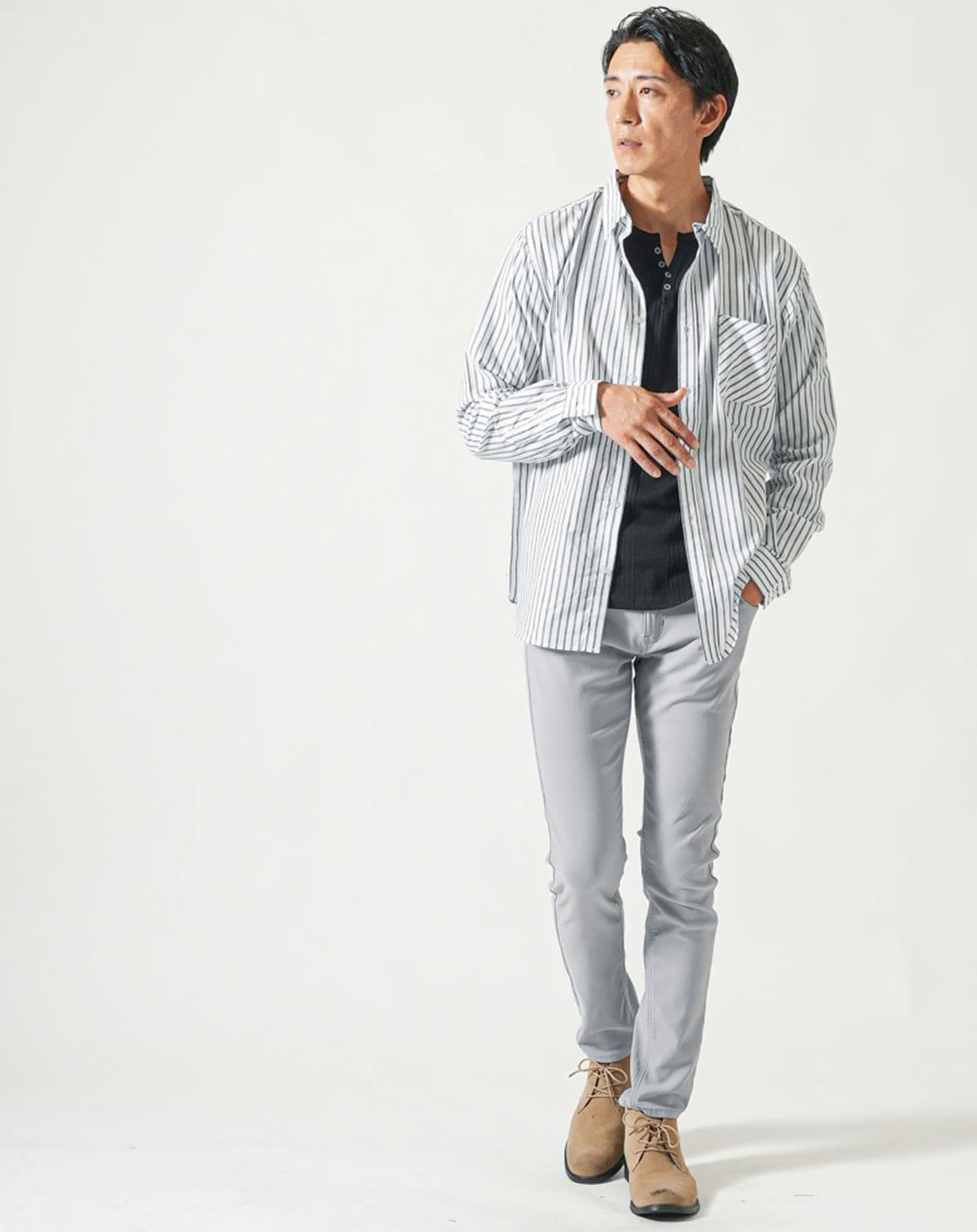 ストライプデザインブロード長袖シャツ