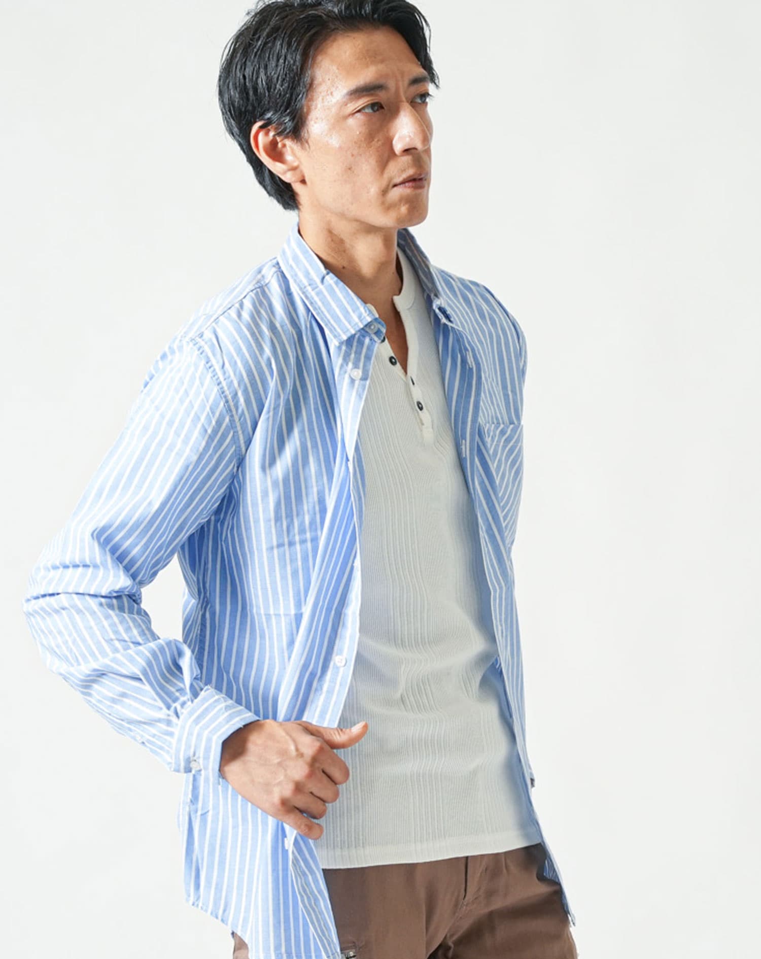 ストライプデザインブロード長袖シャツ