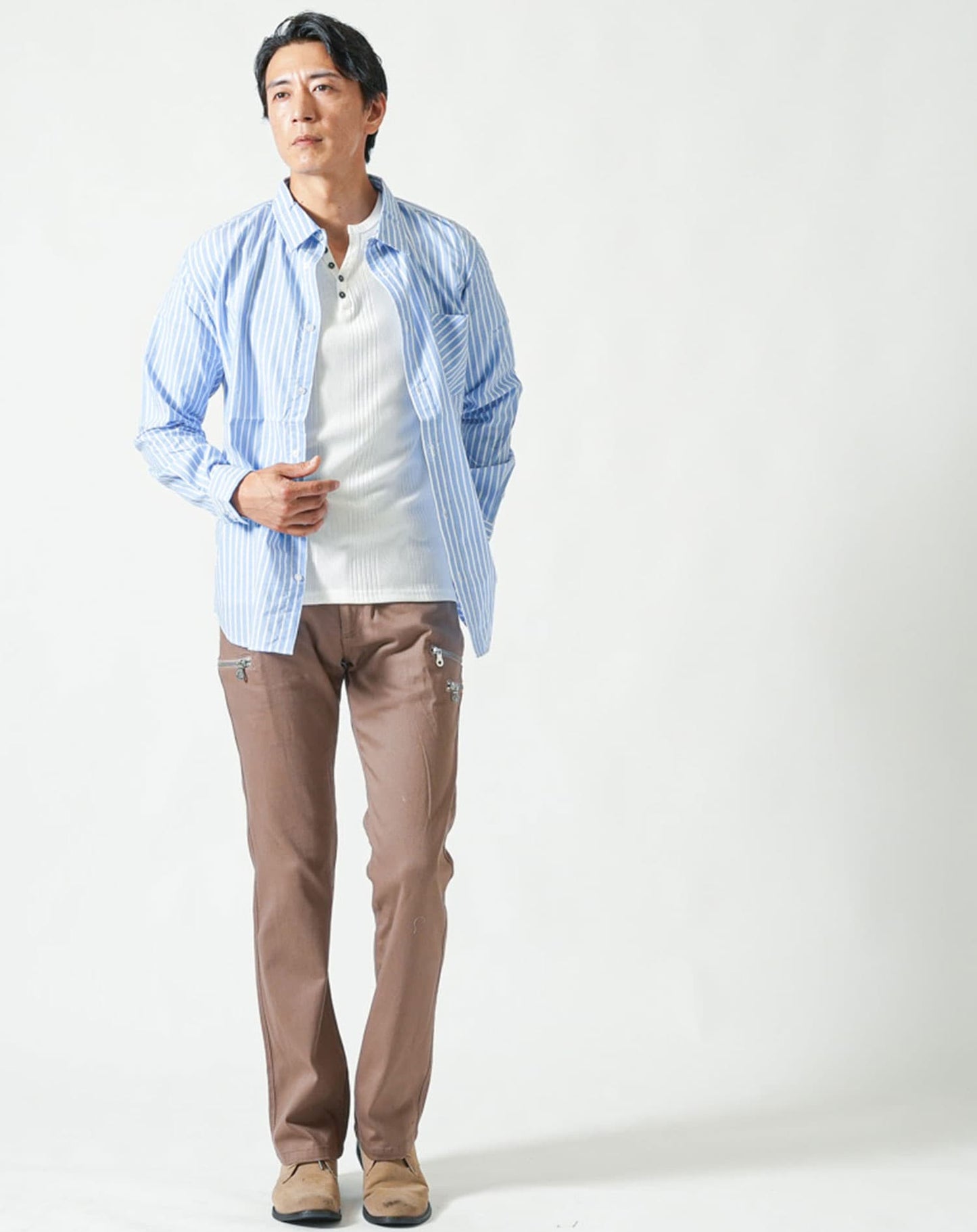 ストライプデザインブロード長袖シャツ