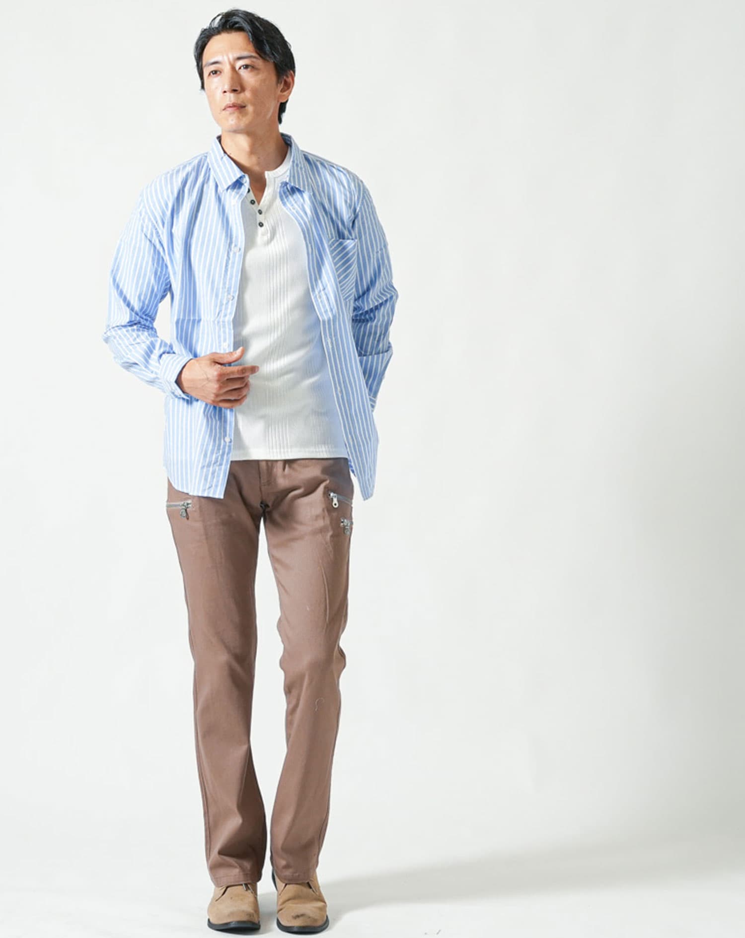 ストライプデザインブロード長袖シャツ