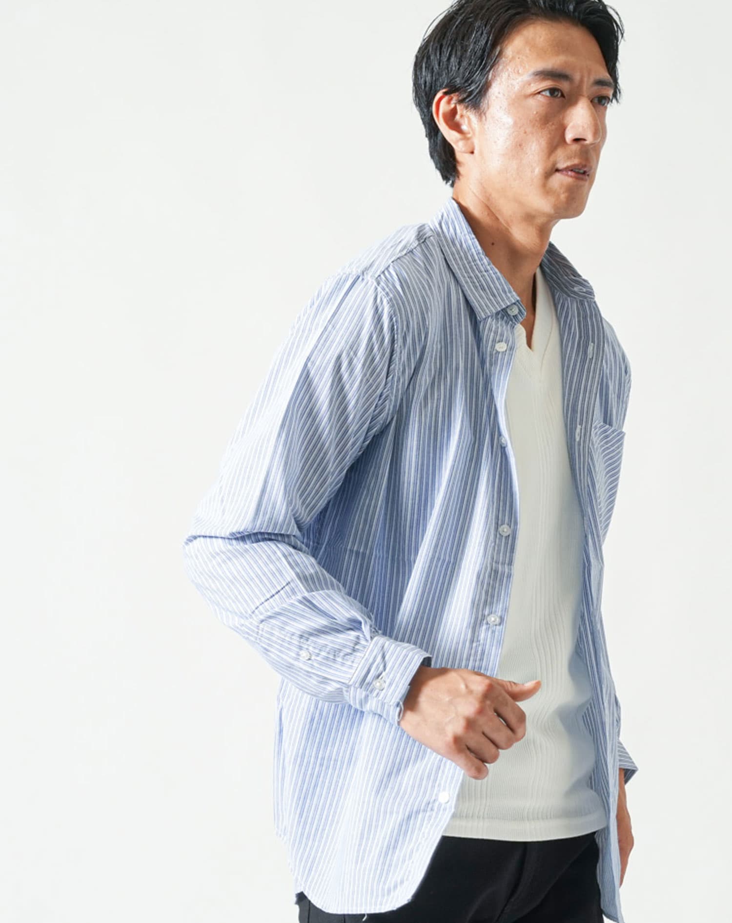 ストライプデザインブロード長袖シャツ