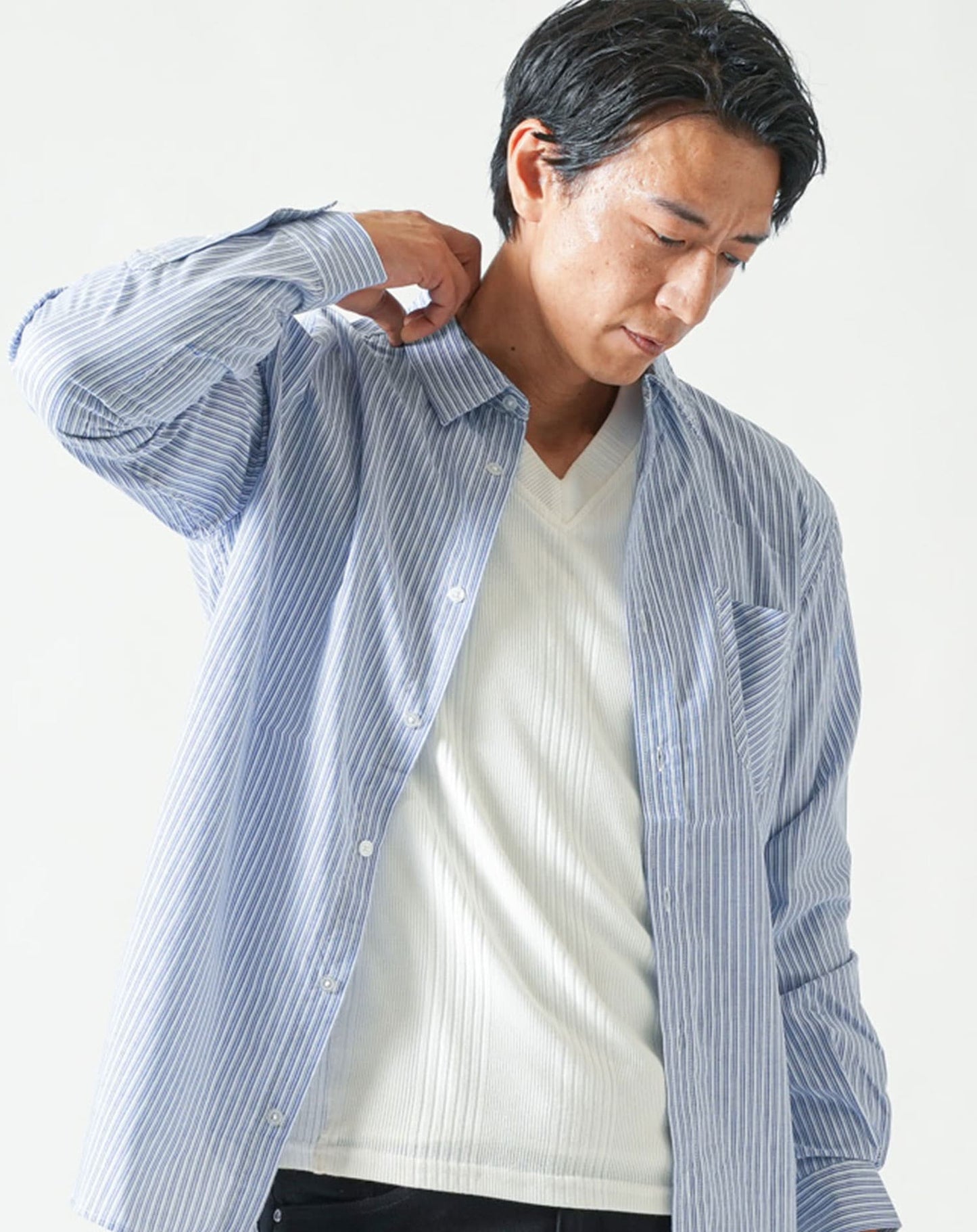 ストライプデザインブロード長袖シャツ