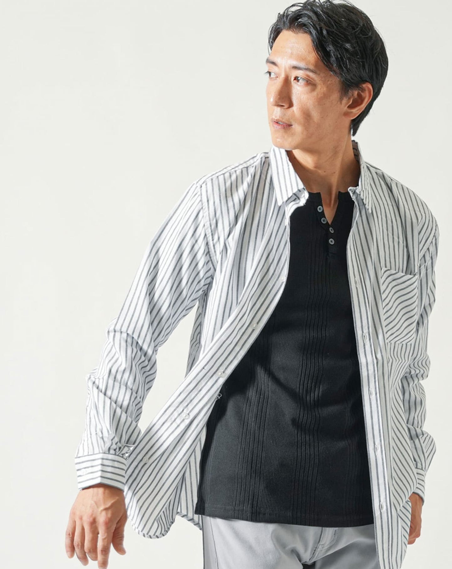 ストライプデザインブロード長袖シャツ